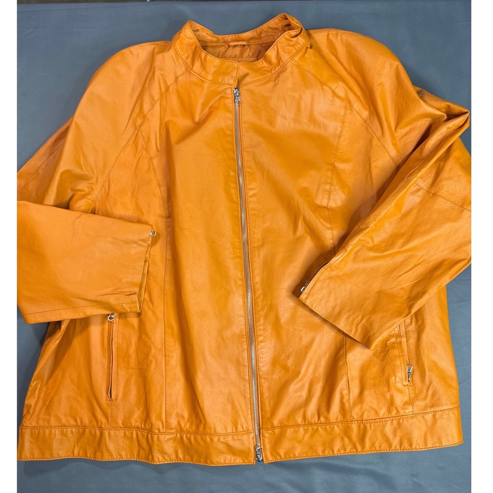 Vtg Jessica London Leather Jacket 36 Plus Size Y2K Amber Orange Structured 90s